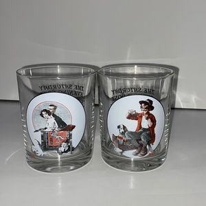 Set of 2 The Saturday Evening Norman Rockwell Post Highball Glasses. 1923&1921